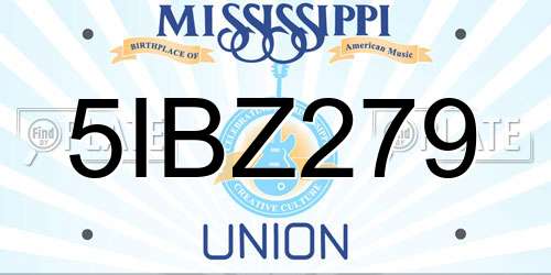 5IBZ279 Mississippi License Plate