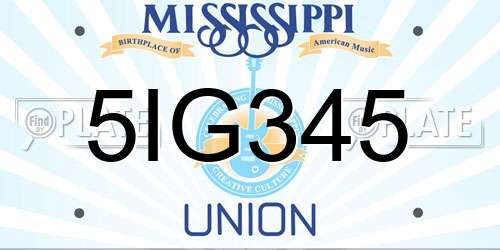 5IG345 Mississippi License Plate