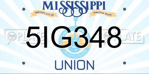 5IG348 Mississippi License Plate