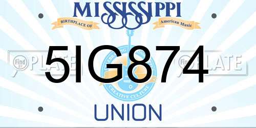 5IG874 Mississippi License Plate