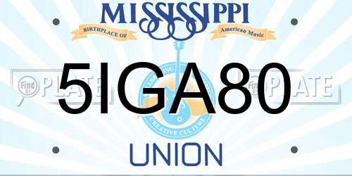 5IGA80 Mississippi License Plate