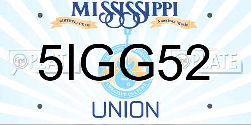 5IGG52 Mississippi License Plate