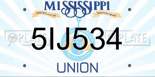 5IJ534 Mississippi License Plate