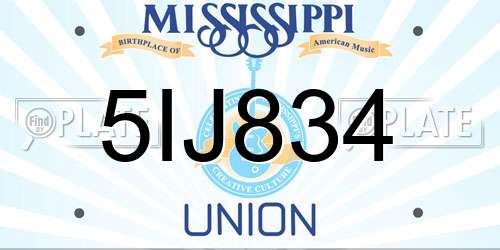 5IJ834 Mississippi License Plate