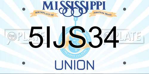 5IJS34 Mississippi License Plate