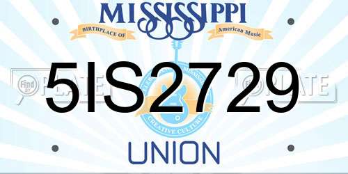 5IS2729 Mississippi License Plate