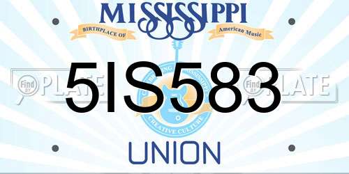 5IS583 Mississippi License Plate