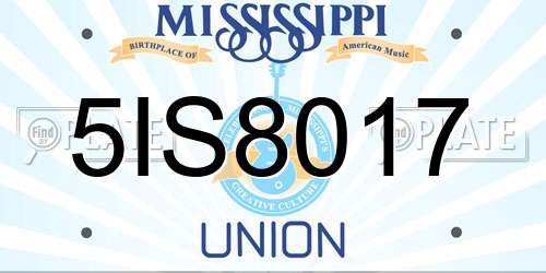 5IS8017 Mississippi License Plate