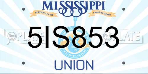 5IS853 Mississippi License Plate