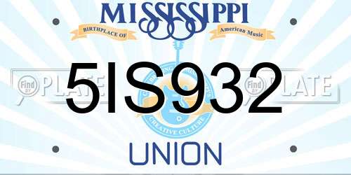 5IS932 Mississippi License Plate