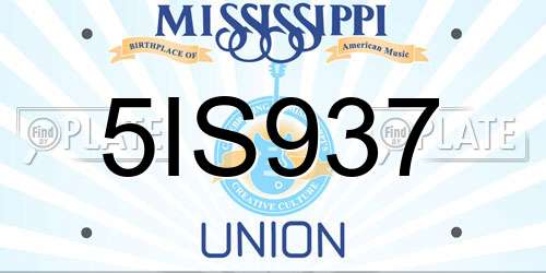 5IS937 Mississippi License Plate
