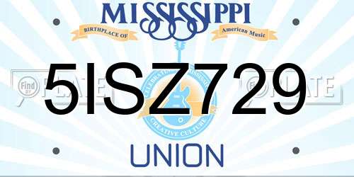 5ISZ729 Mississippi License Plate
