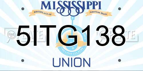 5ITG138 Mississippi License Plate