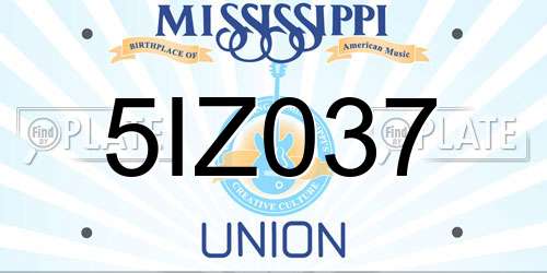 5IZ037 Mississippi License Plate