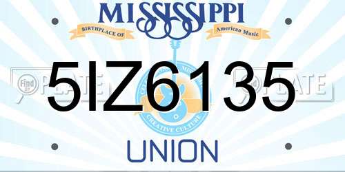 5IZ6135 Mississippi License Plate