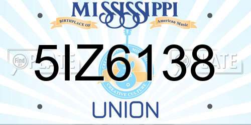 5IZ6138 Mississippi License Plate