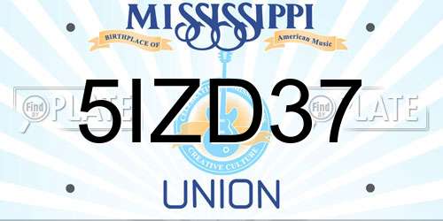 5IZD37 Mississippi License Plate