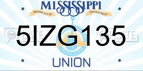 5IZG135 Mississippi License Plate