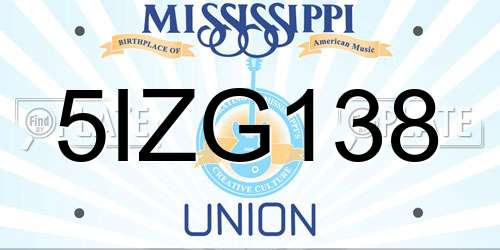 5IZG138 Mississippi License Plate