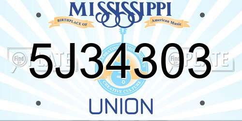5J34303 Mississippi License Plate