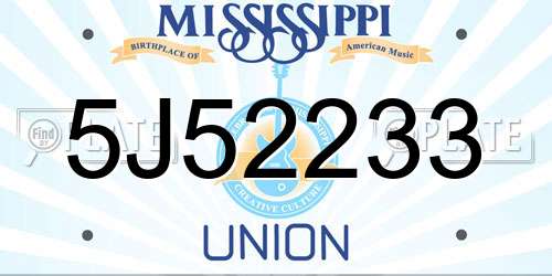 5J52233 Mississippi License Plate