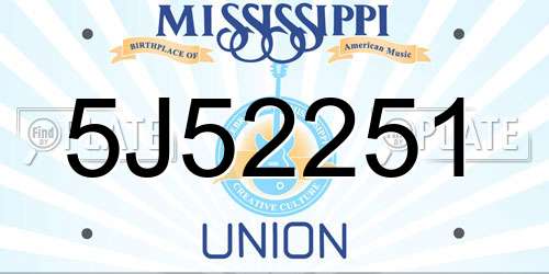 5J52251 Mississippi License Plate