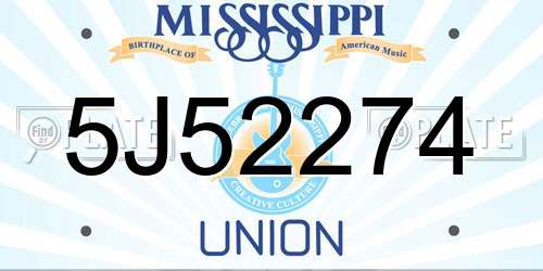 5J52274 Mississippi License Plate