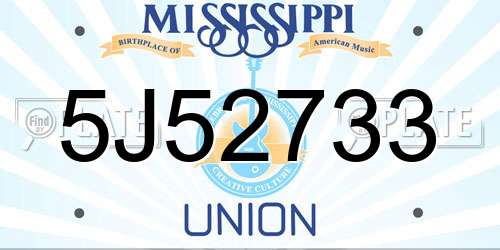 5J52733 Mississippi License Plate