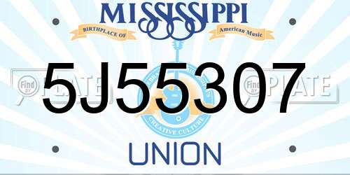 5J55307 Mississippi License Plate