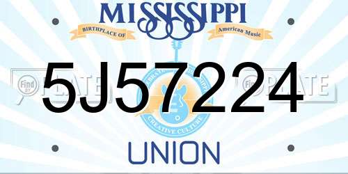 5J57224 Mississippi License Plate