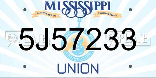 5J57233 Mississippi License Plate
