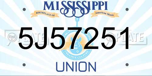 5J57251 Mississippi License Plate