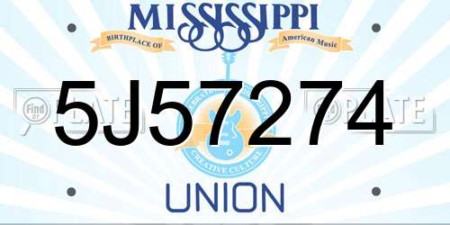 5J57274 Mississippi License Plate