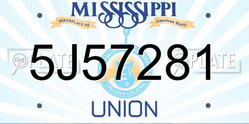 5J57281 Mississippi License Plate