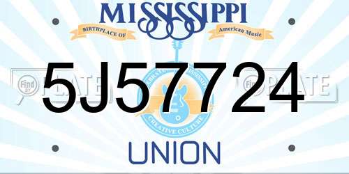 5J57724 Mississippi License Plate