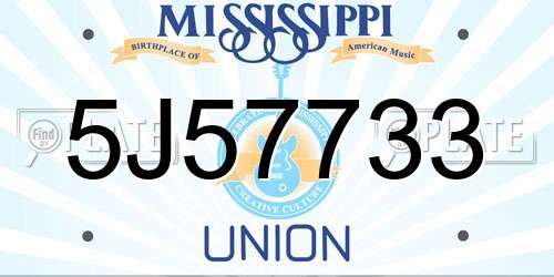 5J57733 Mississippi License Plate