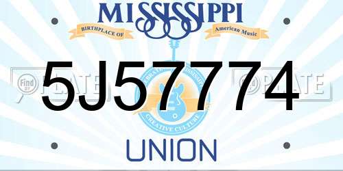 5J57774 Mississippi License Plate