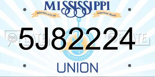 5J82224 Mississippi License Plate