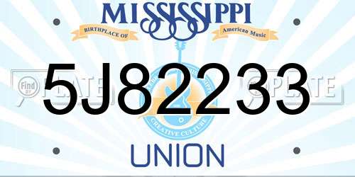 5J82233 Mississippi License Plate