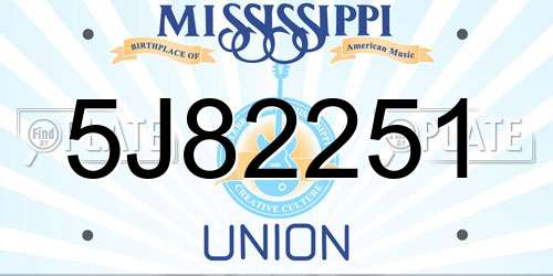 5J82251 Mississippi License Plate