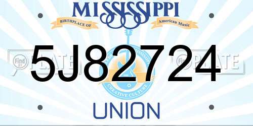 5J82724 Mississippi License Plate