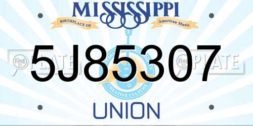 5J85307 Mississippi License Plate