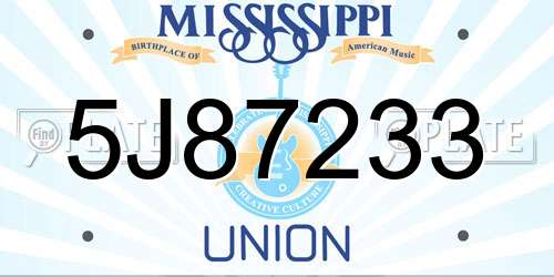 5J87233 Mississippi License Plate