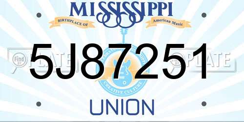 5J87251 Mississippi License Plate