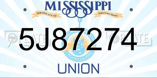 5J87274 Mississippi License Plate