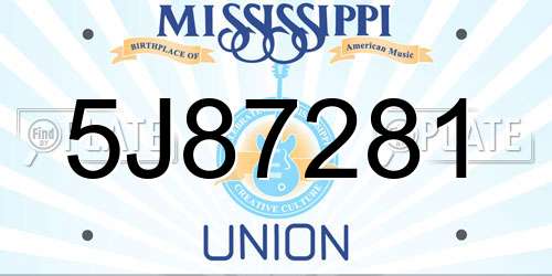 5J87281 Mississippi License Plate