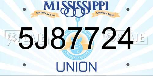 5J87724 Mississippi License Plate