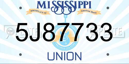 5J87733 Mississippi License Plate