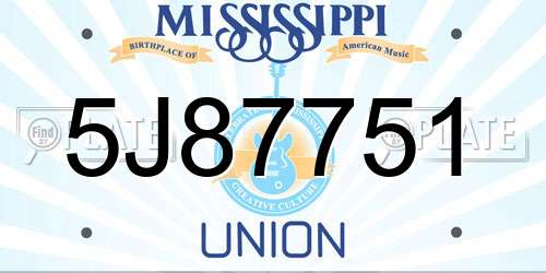 5J87751 Mississippi License Plate