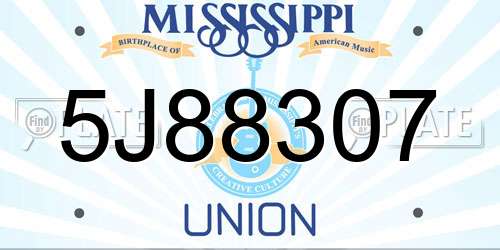 5J88307 Mississippi License Plate